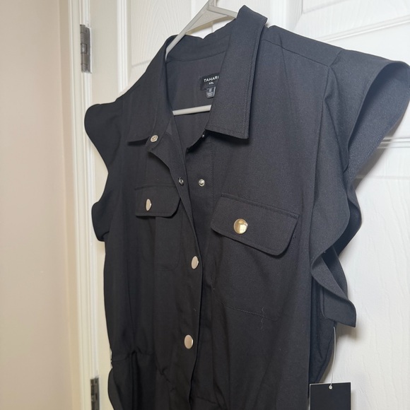 Tahari ASL Black Ruffle Sleeve Midi Dress - Picture 3 of 6